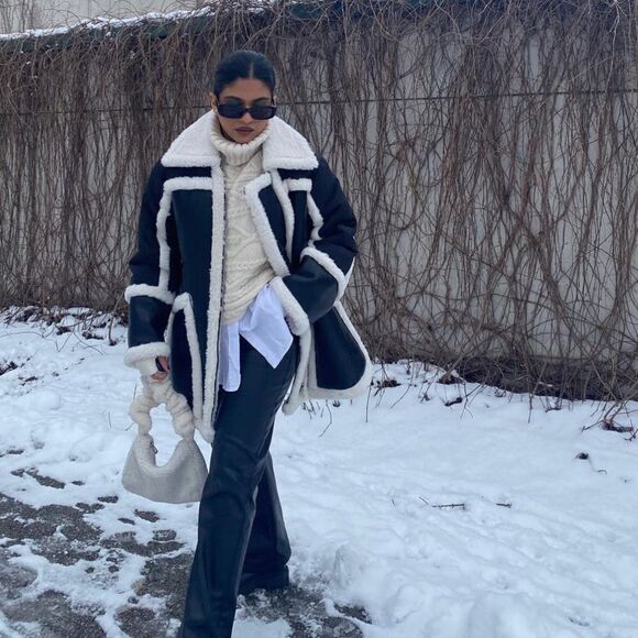 Mango Faux Shearling Coat Jacket Combination New - Picture 7 of 7